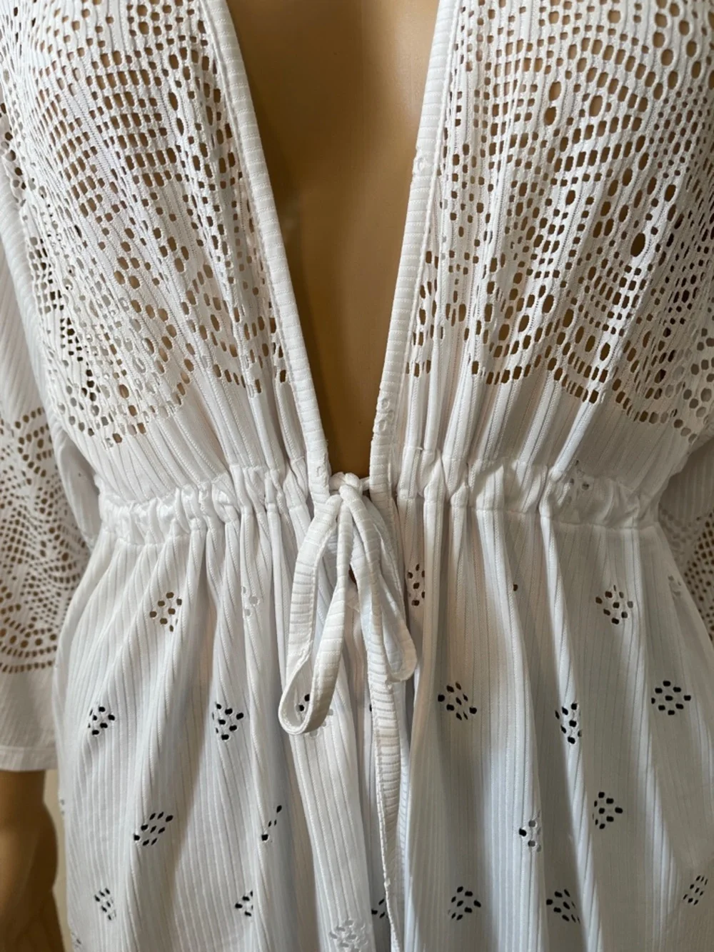 Dotti Beach Cover-Up White V-Neck Tie-Front